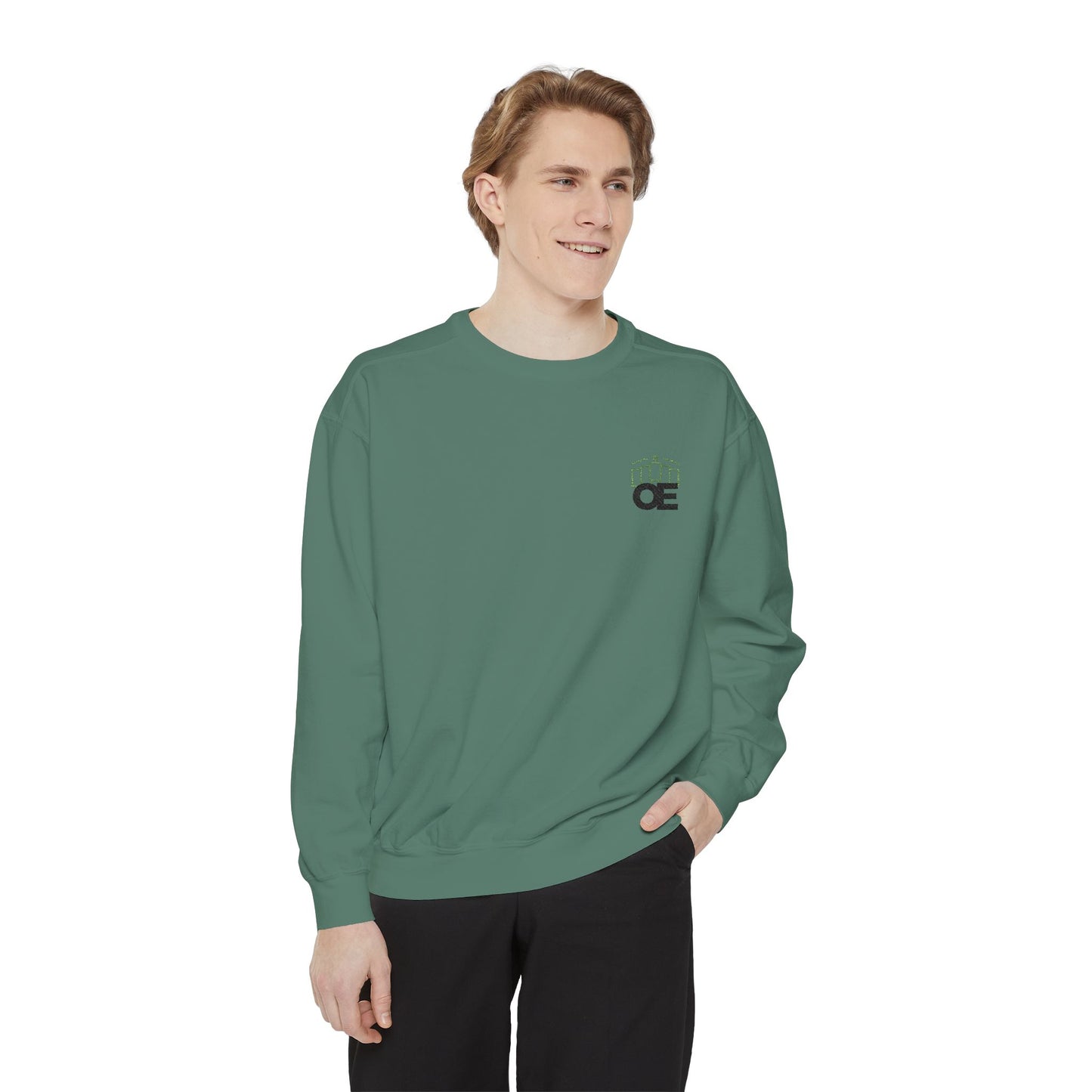 Premium unisex garment-dyed sweatshirt with embroidered OE logo