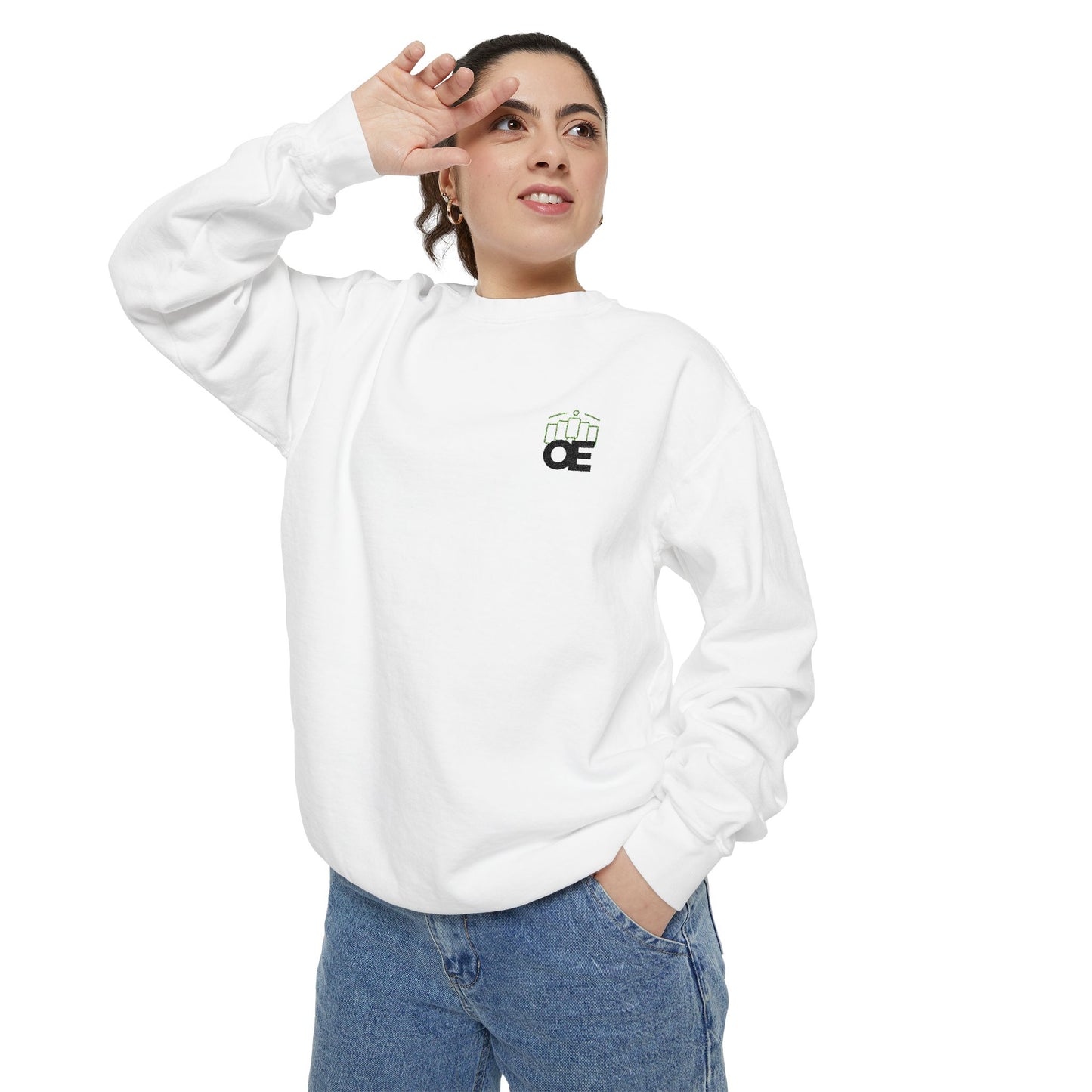 Premium unisex garment-dyed sweatshirt with embroidered OE logo