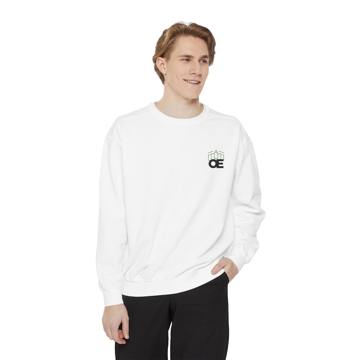 Premium unisex garment-dyed sweatshirt with embroidered OE logo