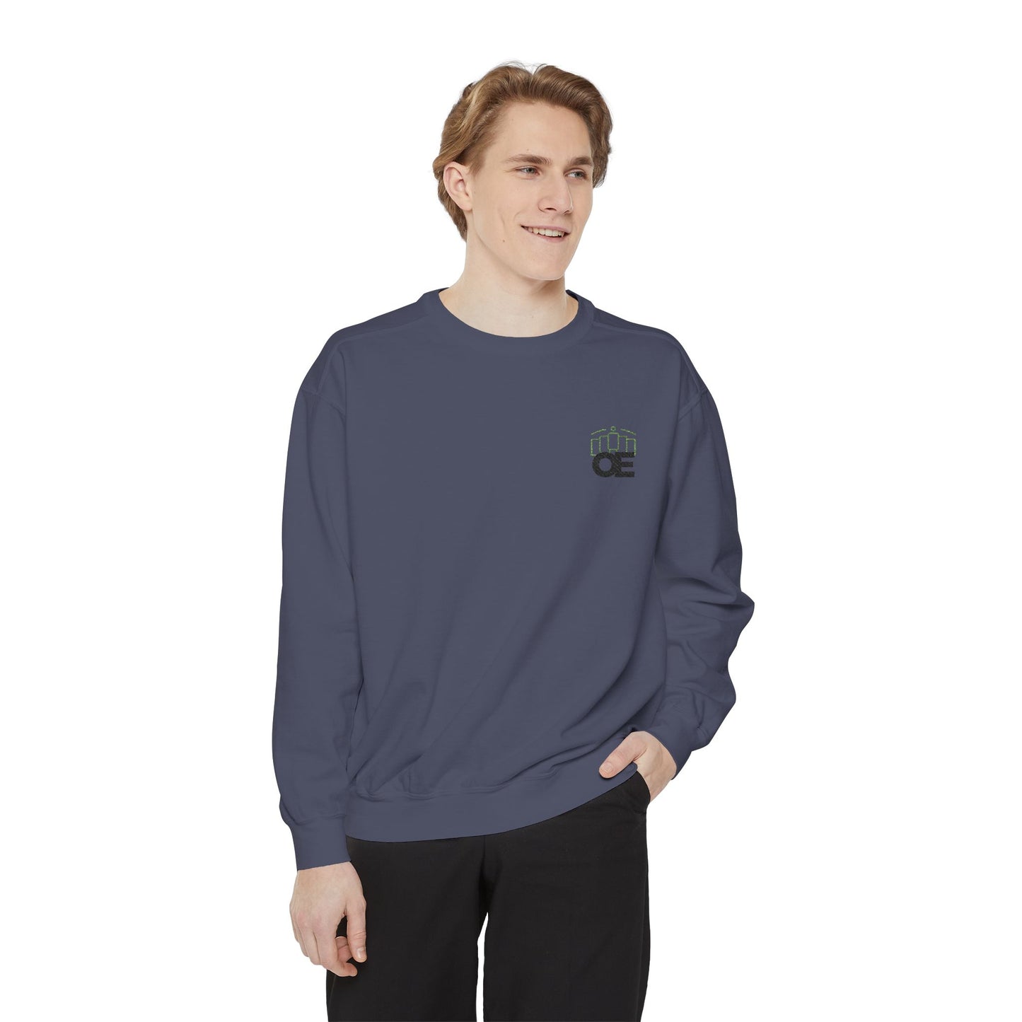 Premium unisex garment-dyed sweatshirt with embroidered OE logo