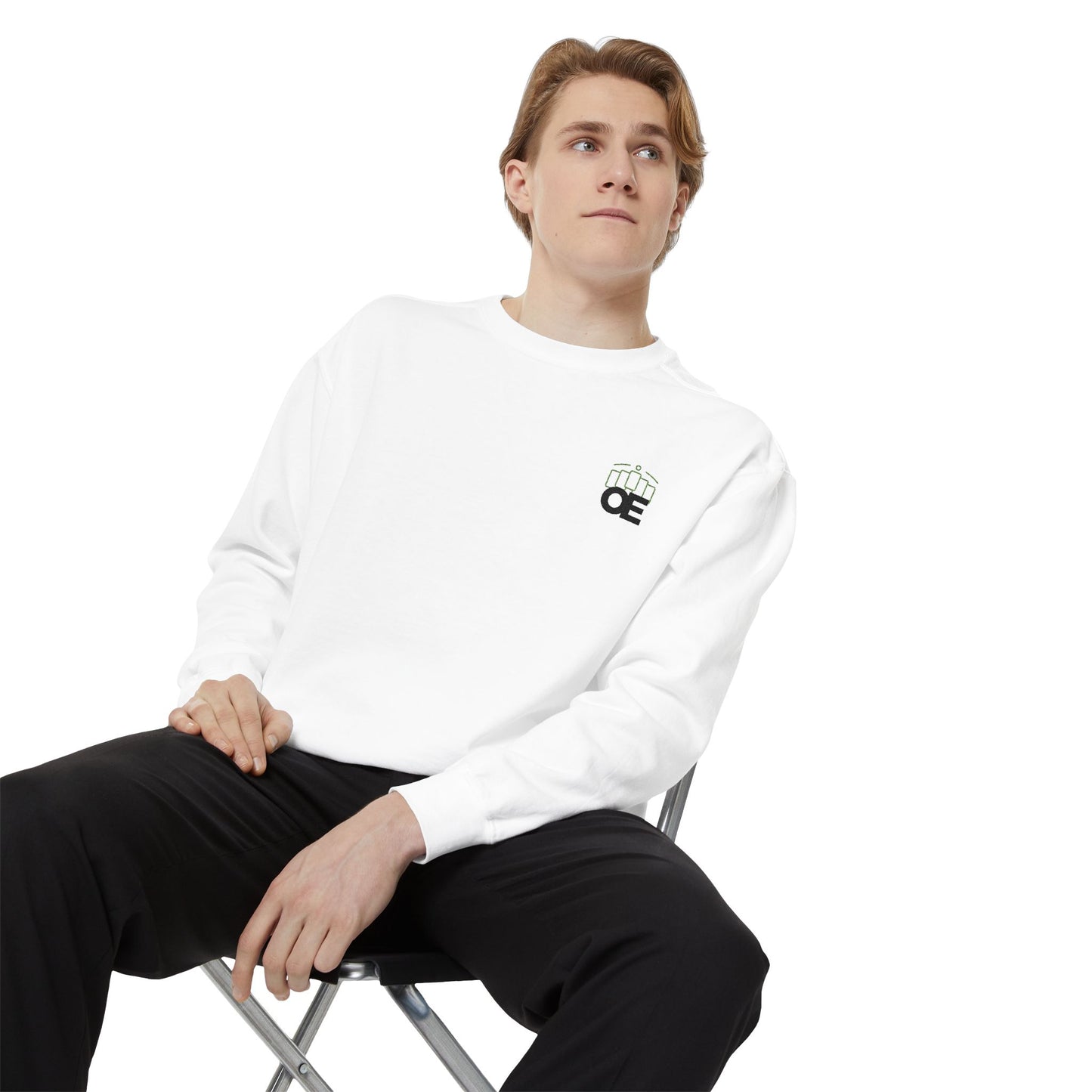 Premium unisex garment-dyed sweatshirt with embroidered OE logo