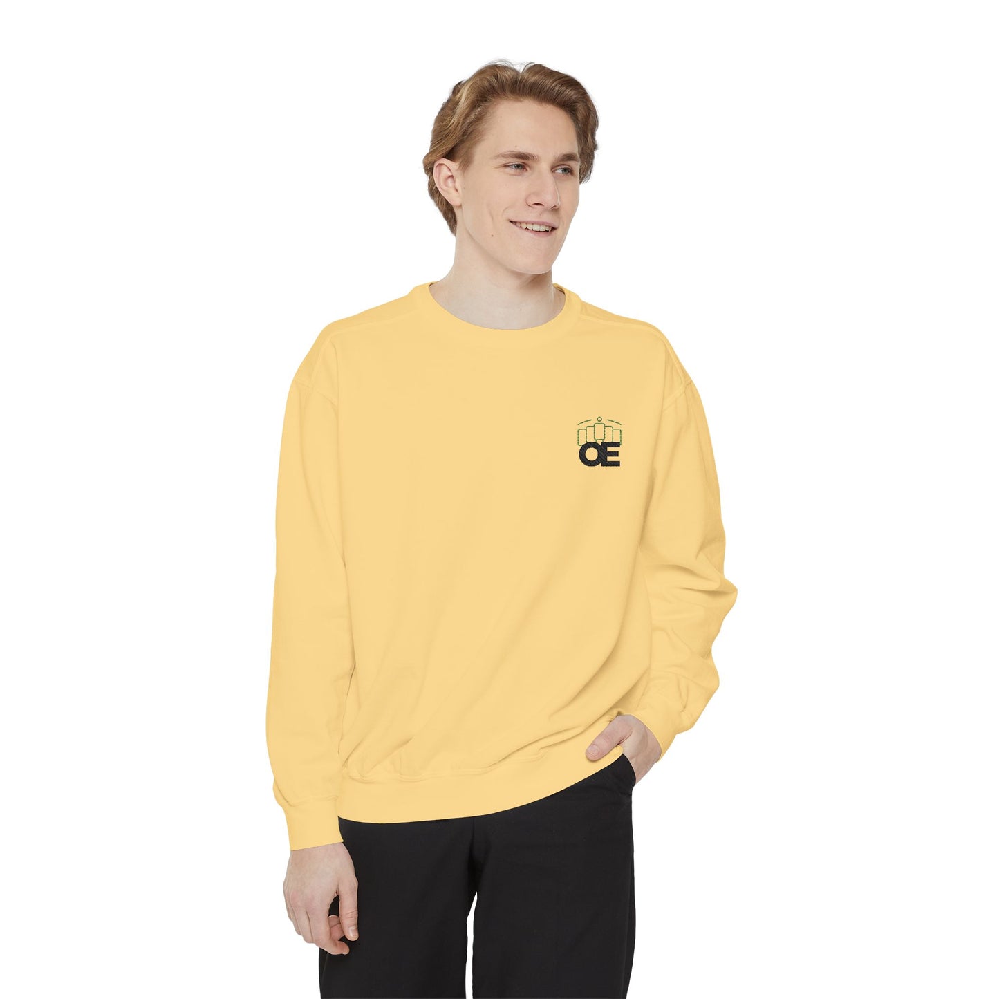Premium unisex garment-dyed sweatshirt with embroidered OE logo